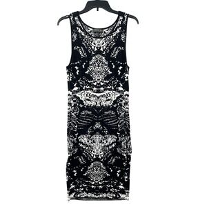 Forever 21 Plus Black White Abstract Knit Bodycon Tank Dress XL Dark Fem Edgy‎